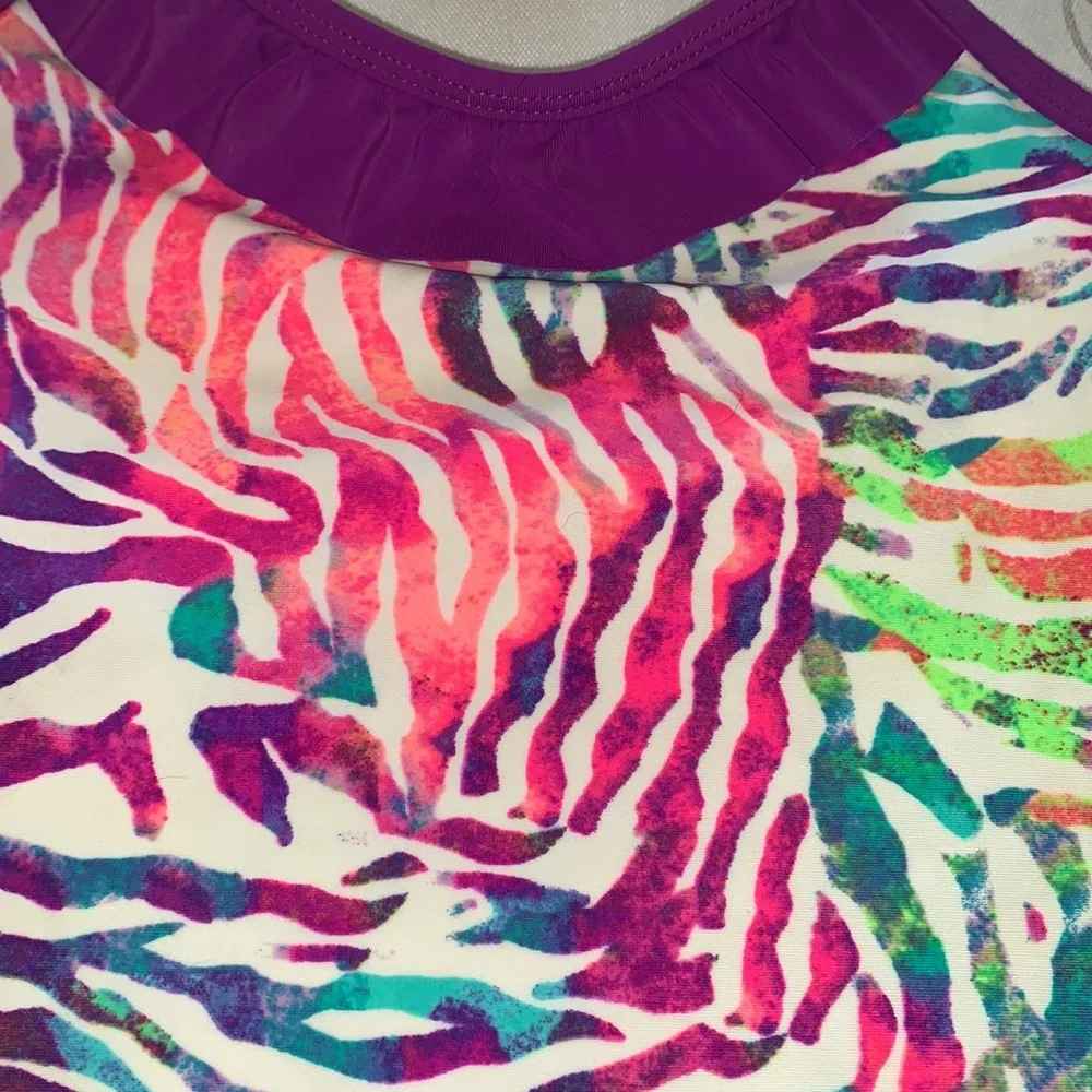 Xhilaration zebra rainbow halter tie tankini tip sz Y Medium EUC